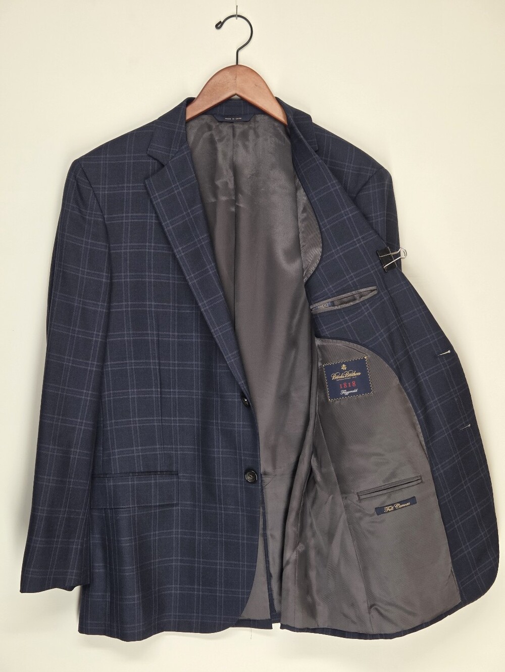 Brooks Brothers 1818 Fitzgerald Navy Windowpane Silk Wool Sport Coat 41R